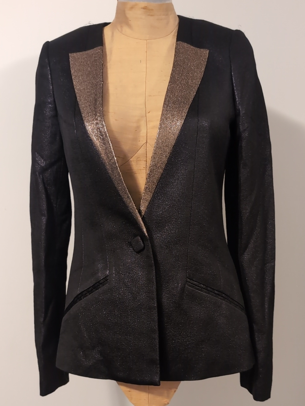Women’s Black Blazer with Metallic Bronze Lapel